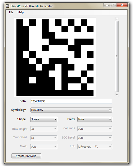 Portable CheckPrixa 2D Barcode Generator screenshot